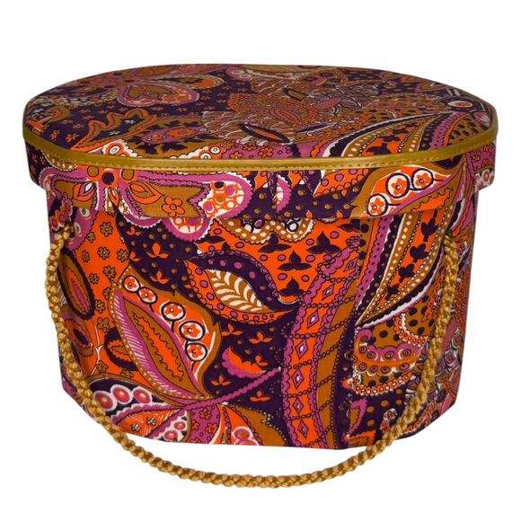 Unbranded Other - 1960s Psychedelic Paisley Wig Case Hat Box Vanity Storage Mod Orange Pink